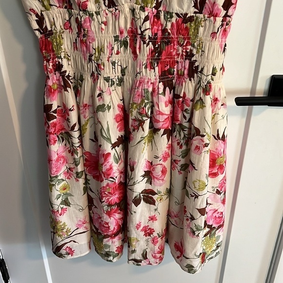 Abercombie & Fitch Smocked Plunge Sleeveless Dress Sz Large Pink Floral V Neck - Picture 4 of 12